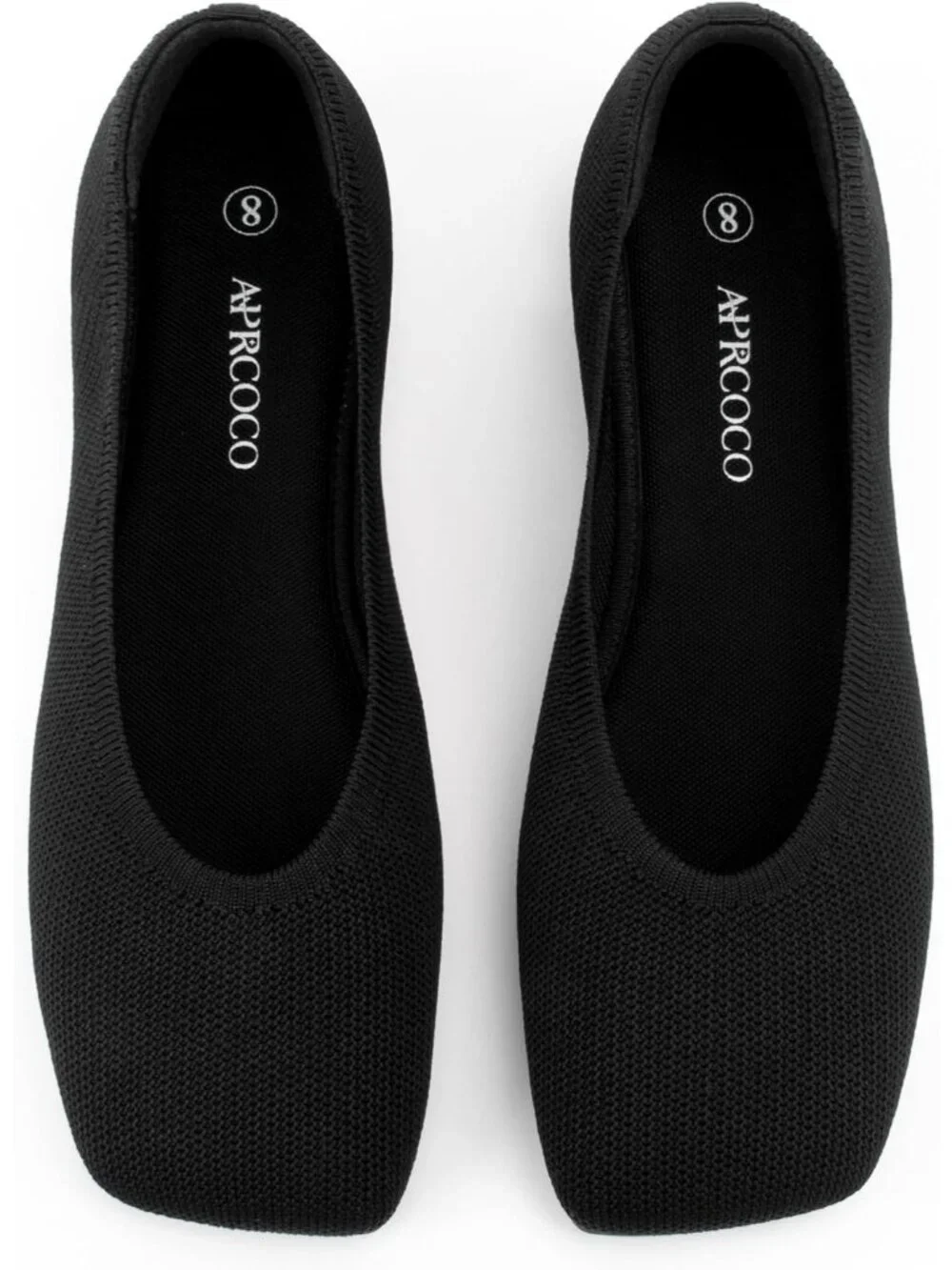 AprCoco Women's Black Knit Breathable Square Toe Flats Comfort Slip On Shoes